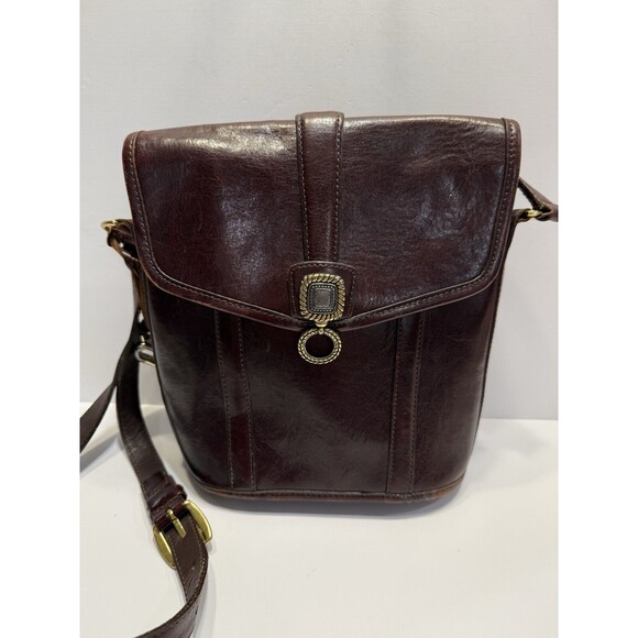 Vtg Brighton Embossed Leather Crossbody Structured Brown 90's Bucket Bag 736135 - Picture 2 of 16